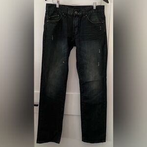 William Rast dark Blue Straight Leg Jeans with Distressed Finish